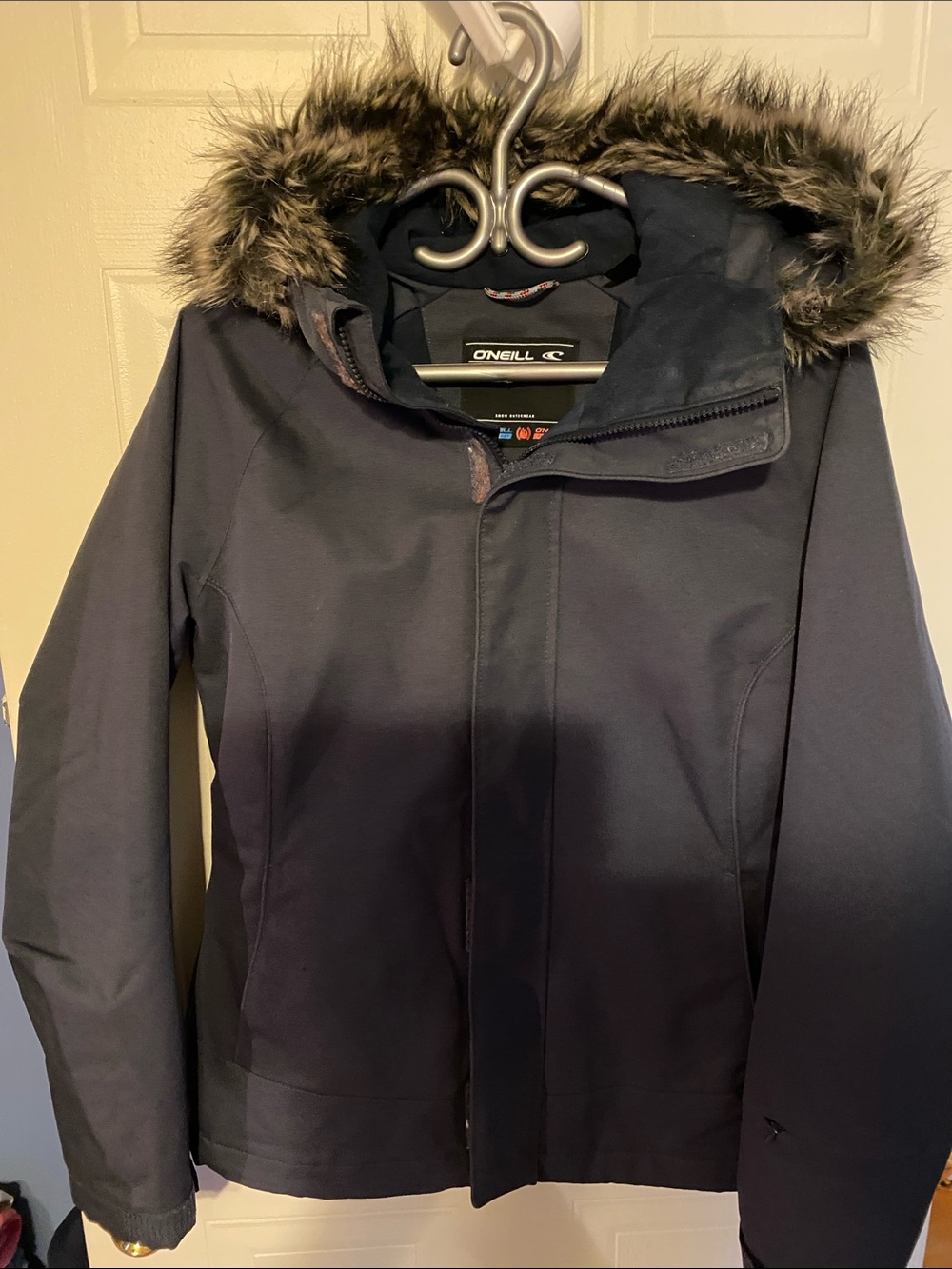 O'Neill Women's Dark Navy Faux-Fur Hooded Ski Jacket